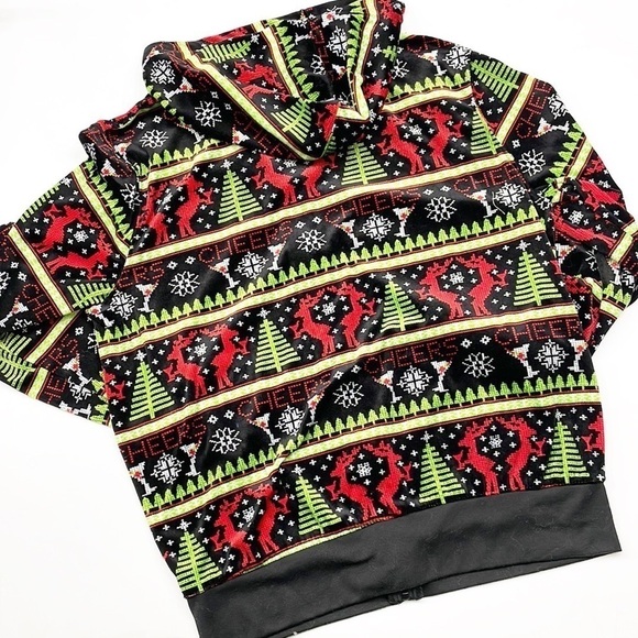 Kohl's Christmas print velour zip up jacket - Picture 2 of 4